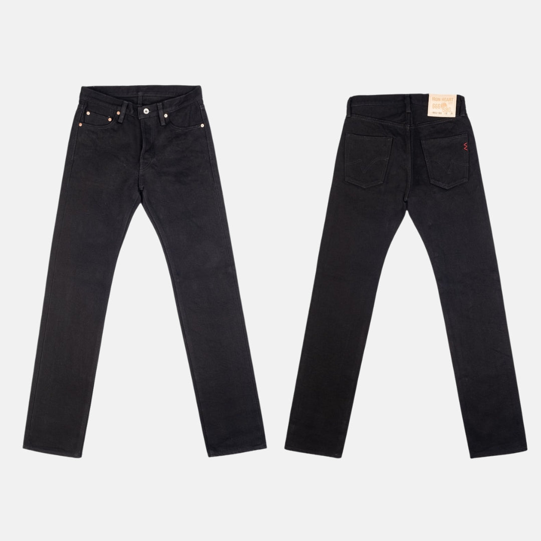 21oz Selvedge Denim Slim Straight Cut Jeans - Superblack (Fades To Grey) I Iron Heart