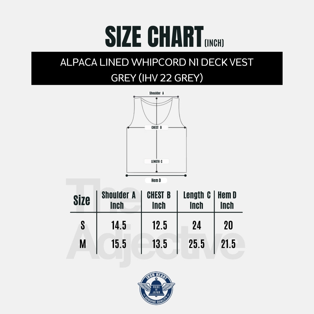 Alpaca Lined Whipcord N1 Deck Vest - grey (ihv22 grey) I Iron Heart