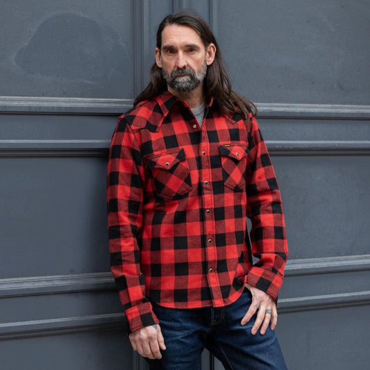 Ultra Heavy Flannel Buffalo Check Western Shirt - Red/Black | Iron Heart
