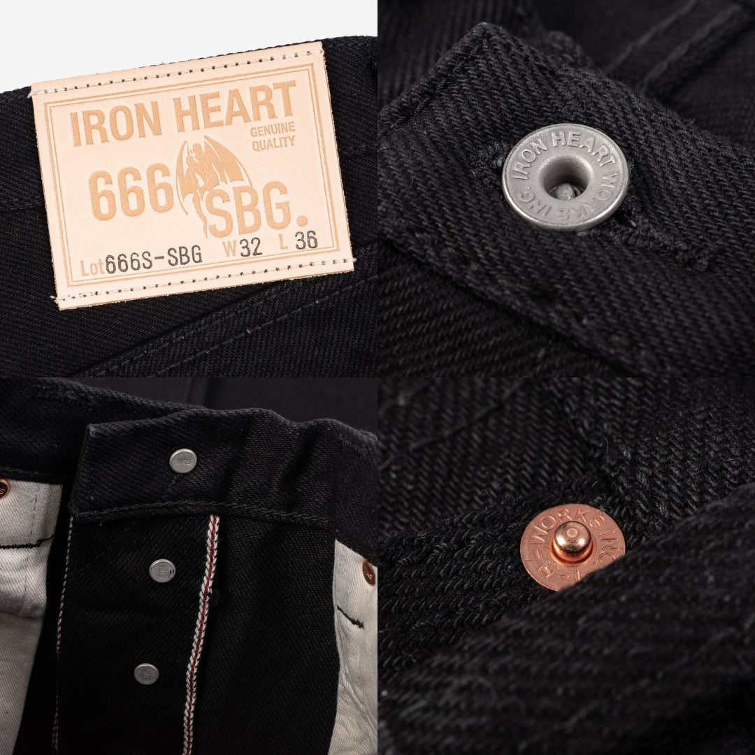 21oz Selvedge Denim Slim Straight Cut Jeans - Superblack (Fades To Grey) I Iron Heart
