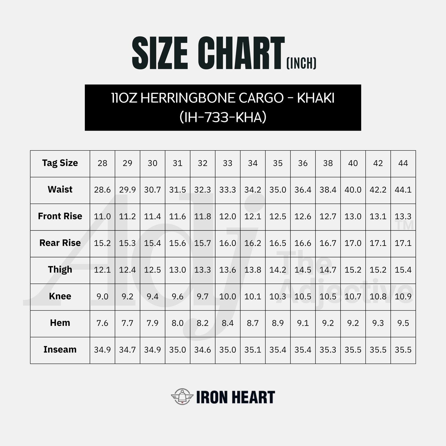กางเกงคาร์โก้ผ้าลายก้างปลา 11 ออนซ์ - สีกากี (IH-733-KHA) | Iron Heart