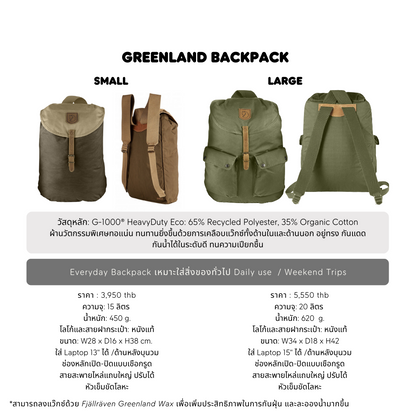 Fjallraven/ Greenland Backpack Large /กระเป๋าเป้สะพายหลังดีไซส์เรียบง่าย สายและโลโก้หนังแท้ เป้เดินทาง เป้ท่องเที่ยว