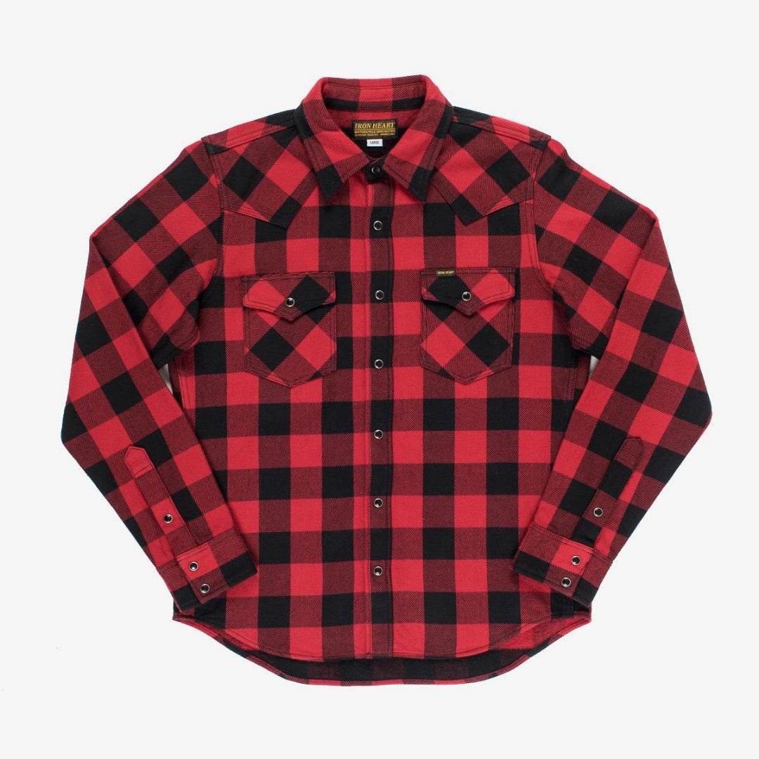 Ultra Heavy Flannel Buffalo Check Western Shirt - Red/Black | Iron Heart