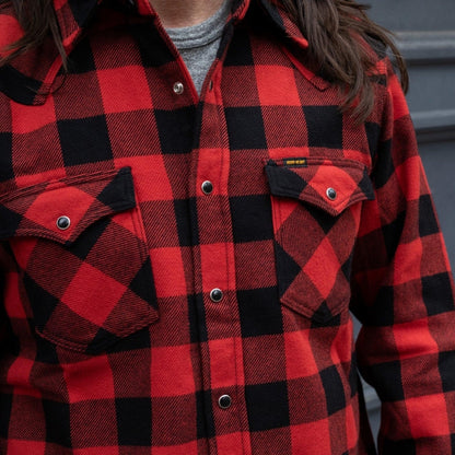 Ultra Heavy Flannel Buffalo Check Western Shirt - Red/Black | Iron Heart