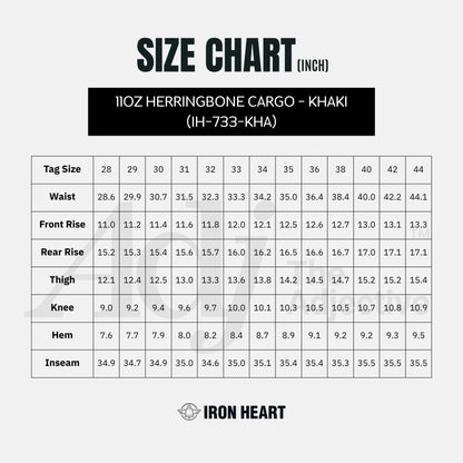 กางเกงคาร์โก้ผ้าลายก้างปลา 11 ออนซ์ - สีกากี (IH-733-KHA) | Iron Heart